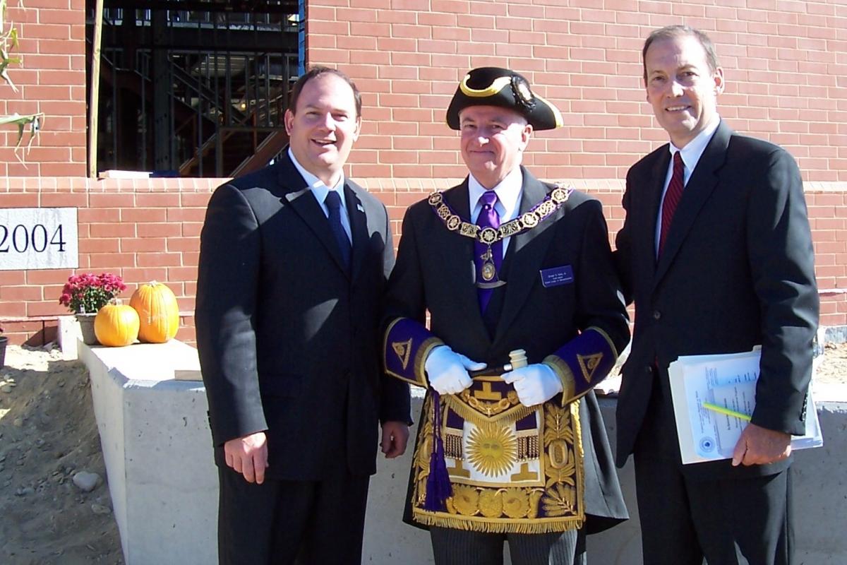 State Rep Tom O'Brien; Grand Master of the Mason, Donald Gardener Hicks, Jr.; and Register Buckley before the ceremony